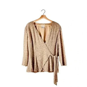 Chadwick's Beige Sequin Wrap Jacket Women's Size 16 Long Sleeve Party Cocktail